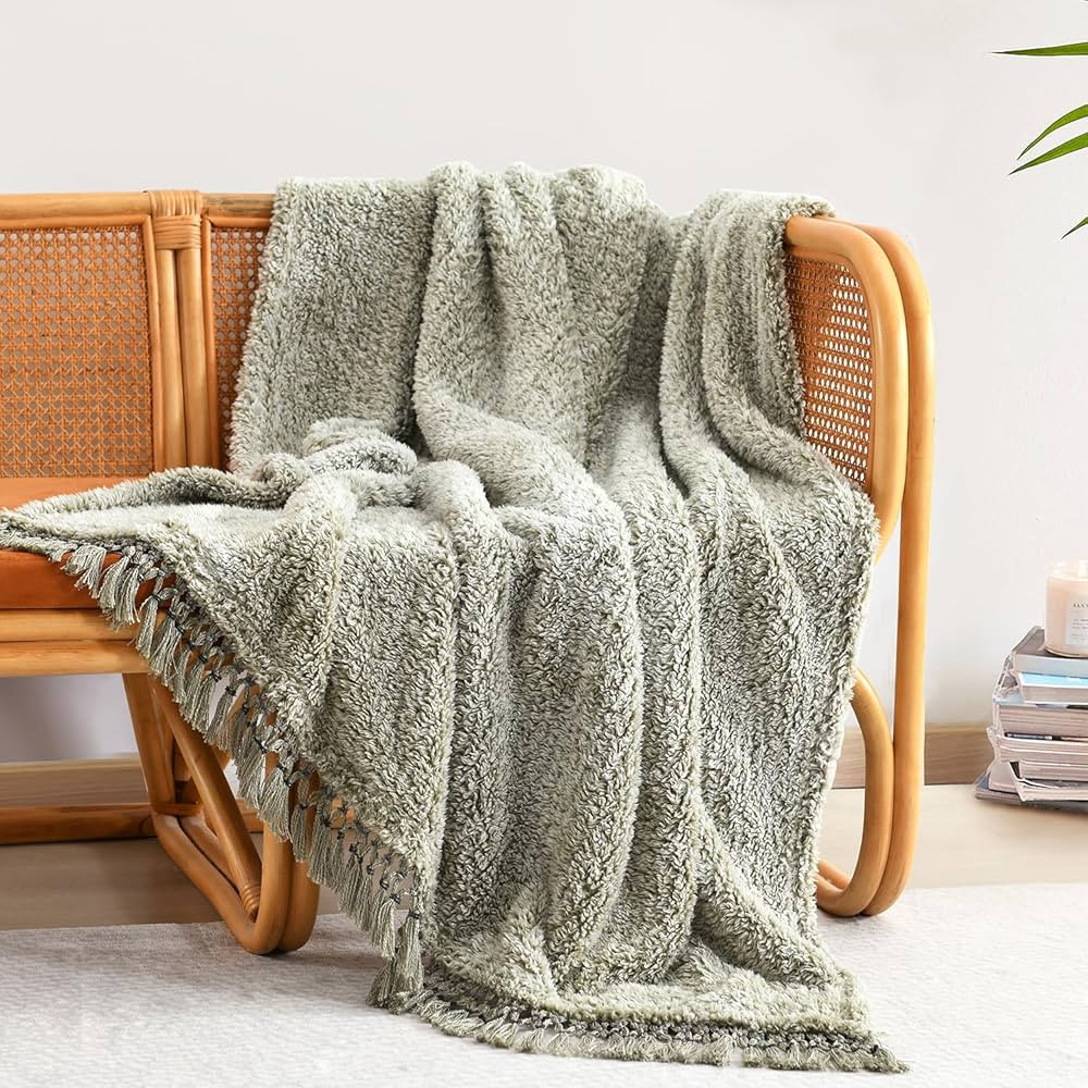 Ultra Soft Cozy Sherpa Throw Blanket with Tassel, Light Weight Warm Decorative Boho Style Plush T... | Amazon (US)