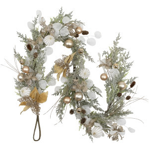 Glittered Poinsettia and Ornaments Artificial Christmas Garland - 6' x 7" - Unlit | Christmas Central