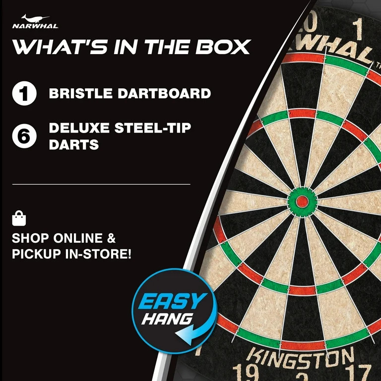 Narwhal Kingston Official Size Bristle Dartboard with 6 Steel Tip Darts - Walmart.com | Walmart (US)