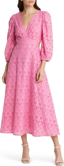 Chelsea28 Eyelet Embroidered Cutout Bracelet Sleeve Midi Dress | Nordstrom | Nordstrom