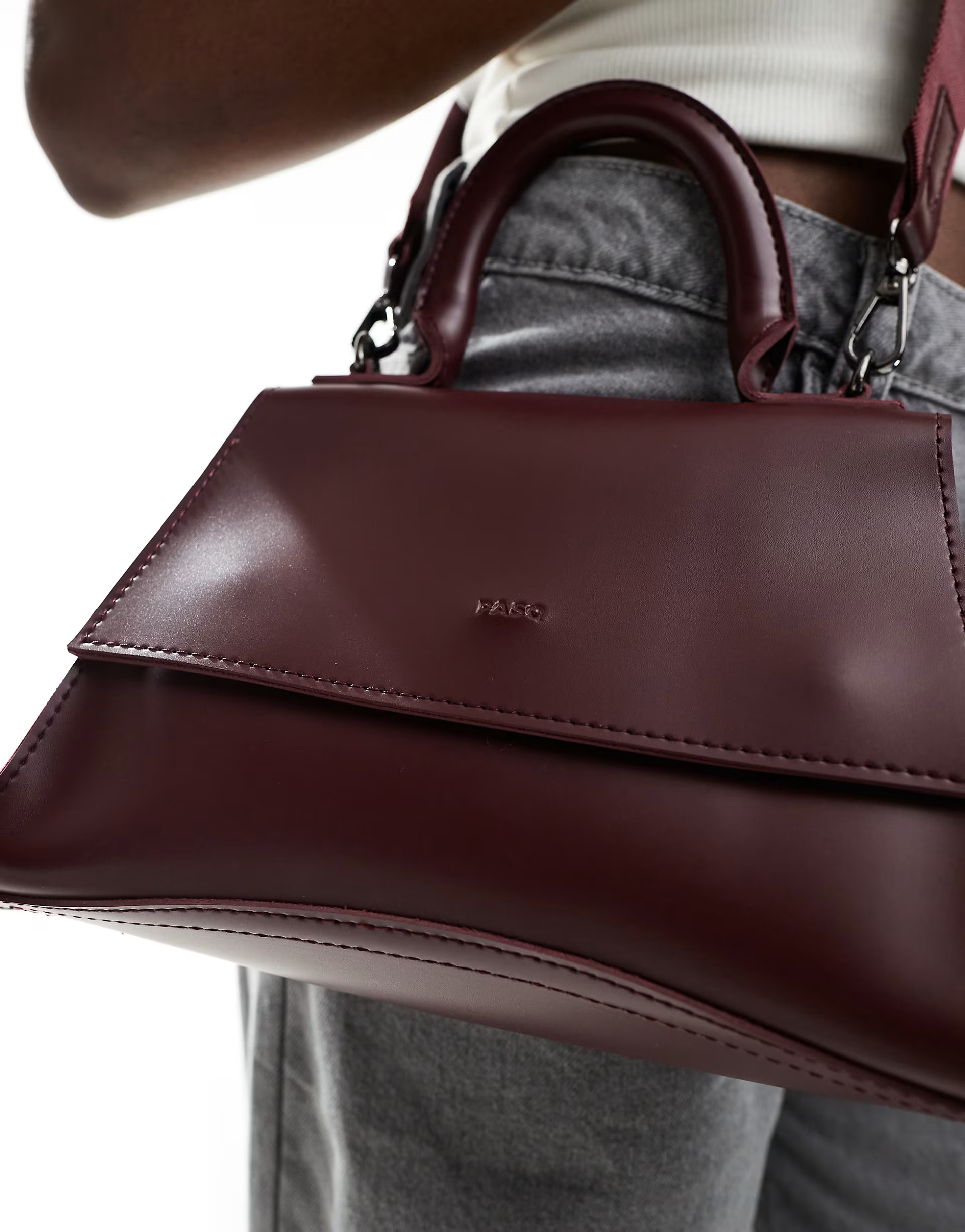 PASQ mini curved bottom grab bag with cross body strap in burgundy  | ASOS | ASOS (Global)