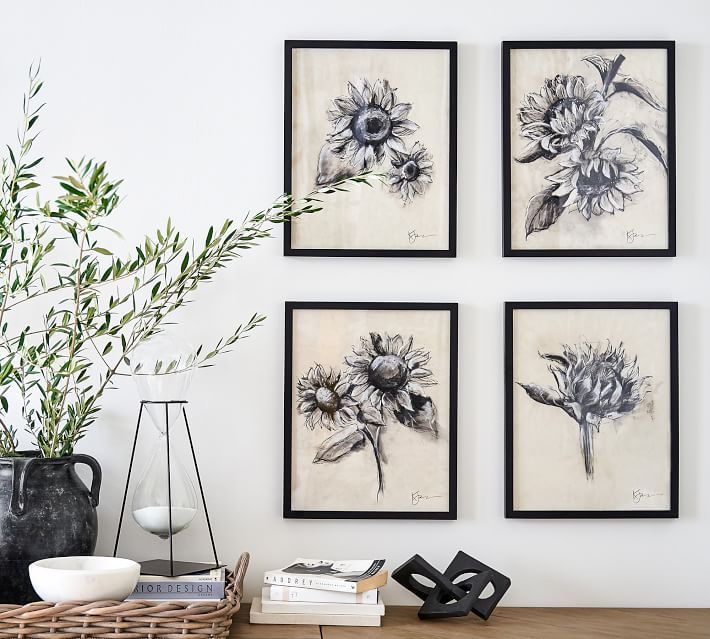 Charcoal Sunflower Sketch Framed Prints | Pottery Barn (US)