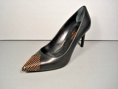SAINT LAURENT YSL 37/7 STUD CAP TOE BLACK LEATHER POINT TOE CLASSIC PUMPS NEW | eBay US