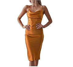 xxxiticat Women's Sleeveless Spaghetti Strap Satin Dress Cocktail Beach Evening Party Cowl Neck D... | Amazon (US)