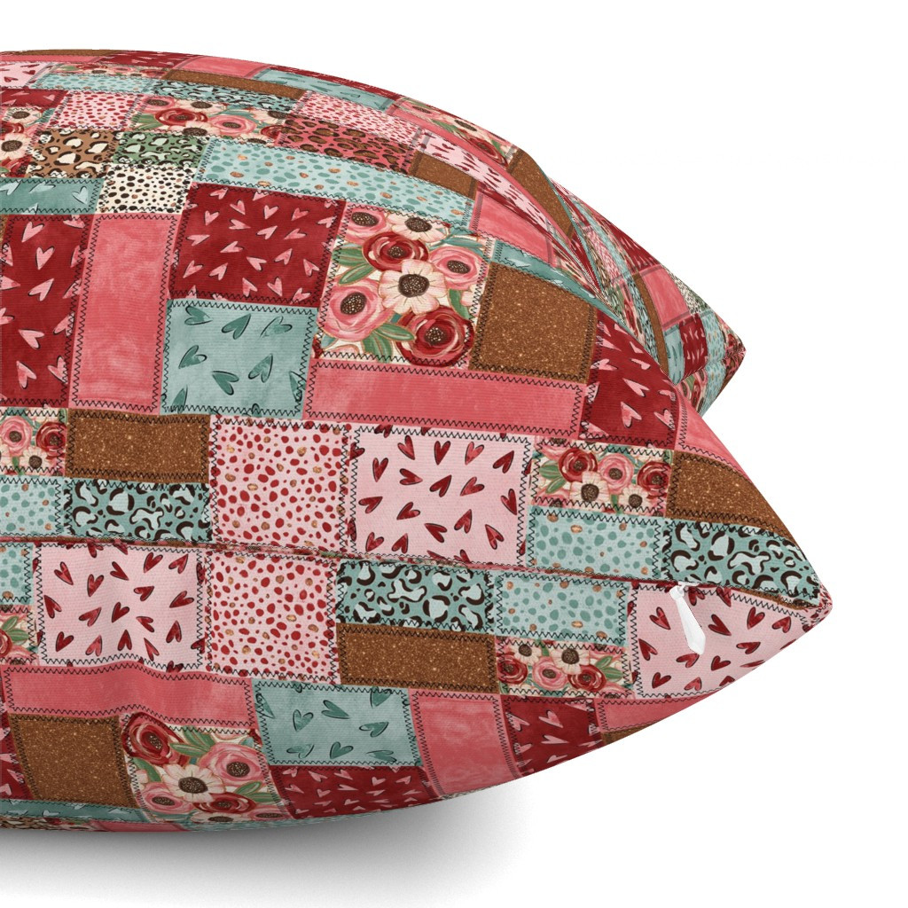 Throw Pillow in Valentine Patchwork Quilt | Spoonflower