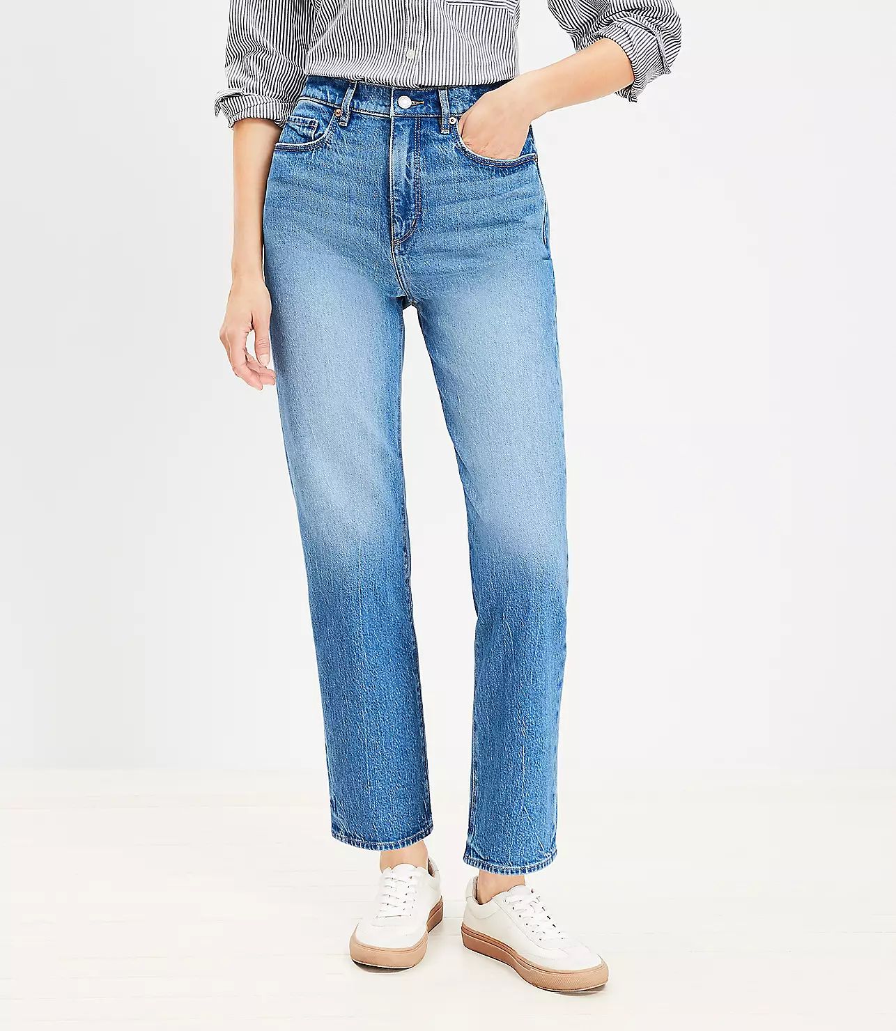 High Rise Straight Jeans in Vintage Mid Indigo Wash | LOFT