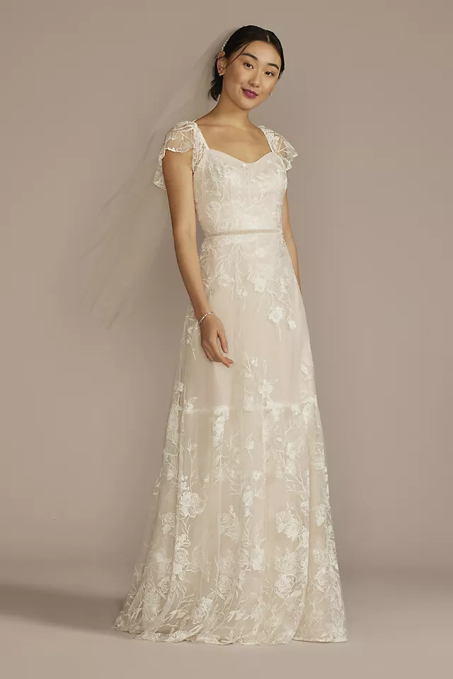 Recycled Lace Illusion Cap Sleeve Wedding Dress | Davids Bridal