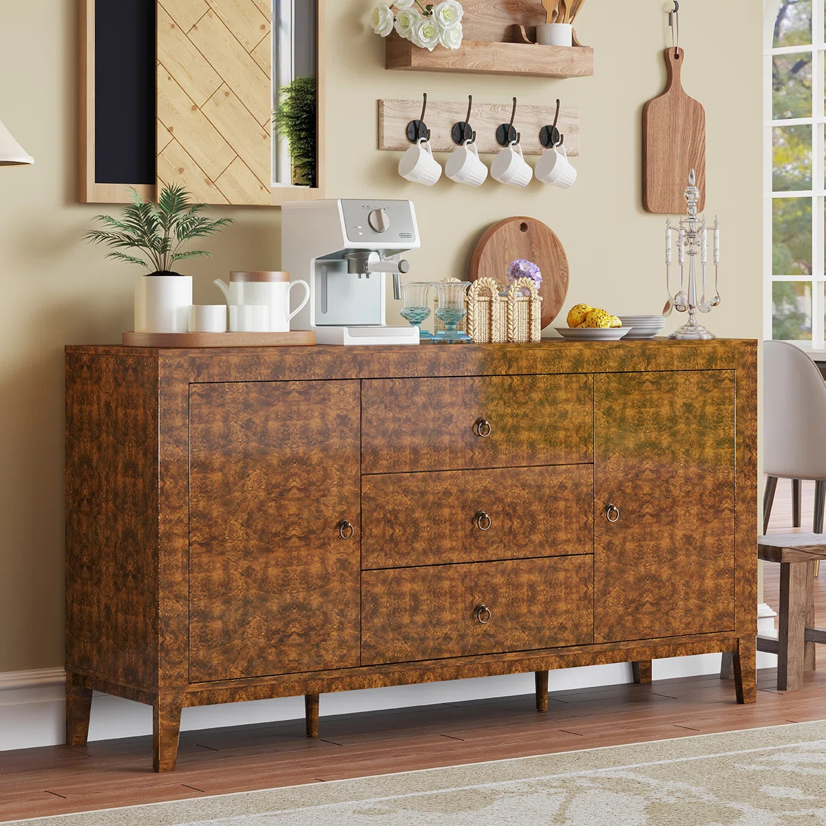 Millwood Pines Dorne 60" Modern High Gloss Burl Sideboard with Adjustable Shelves & Reviews | Way... | Wayfair North America