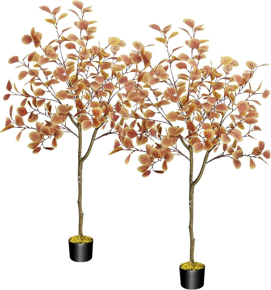 HUAESIN 5FT Fall Trees 2 Pack Autumn Eucalyptus Artificial Tree for Fall Decor Silk Fake Plants i... | Amazon (US)
