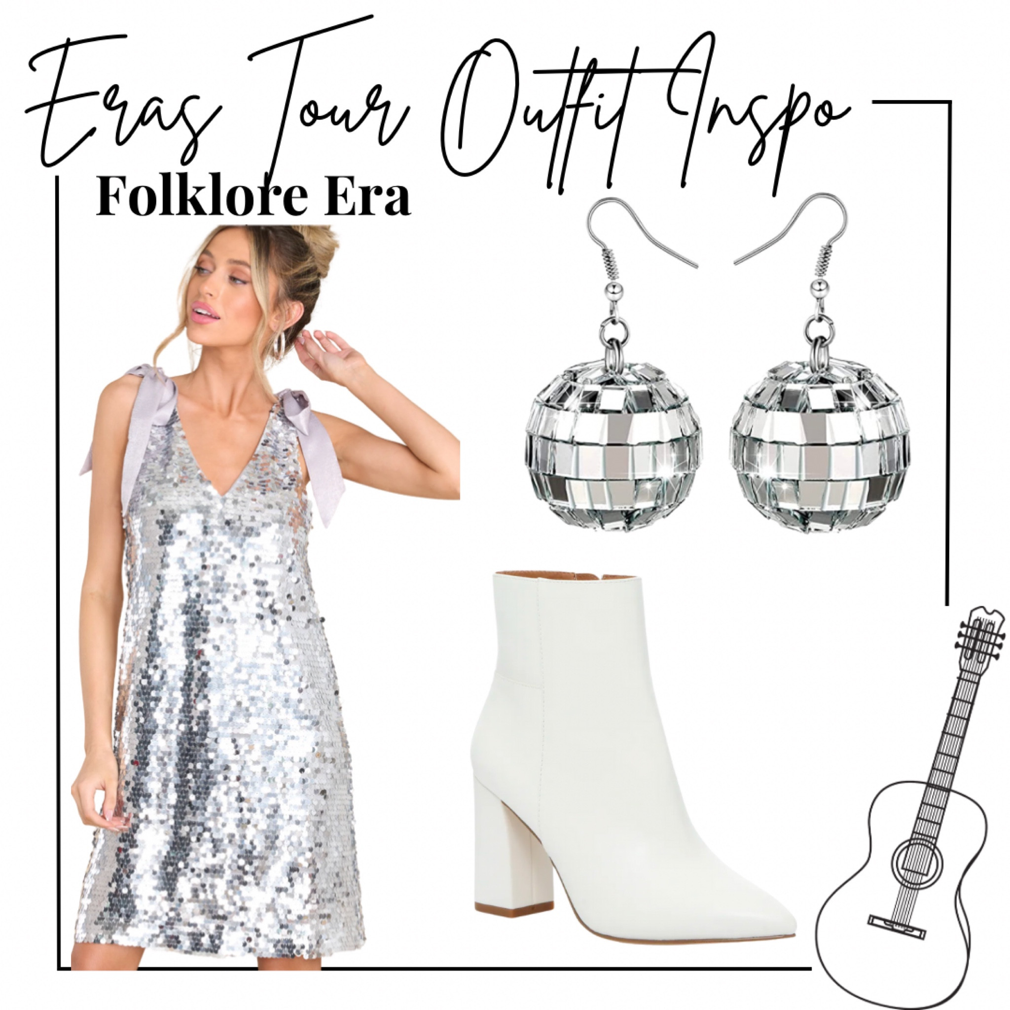 Taylor swift eras tour concert inspo - folklore era - mirror hall inspired - silver sequin dress, white booties, disco ball earrings
.
Concert Outfit, red dress boutique, amazon finds, ootd, party outfit, bachelorette outfit 

#LTKFind #LTKsalealert #LTKunder50