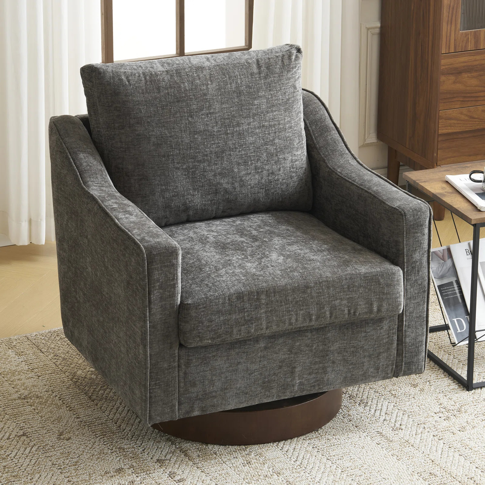 Chenille Living Room Swivel Barrel Accent Chair | Wayfair North America