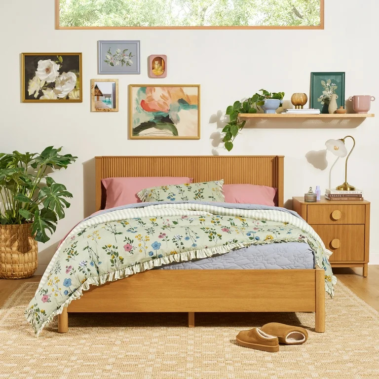 Beautiful Floral Stitched Cornflower Blue Quilt, Full/Queen by Drew Barrymore | Walmart (US)