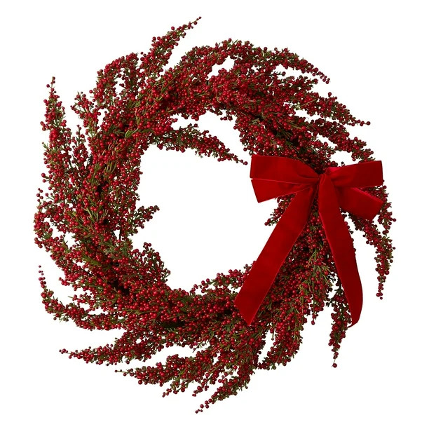 Berries with Bow Christmas Wreath, Red, 22", by Holiday Time | Walmart (US)