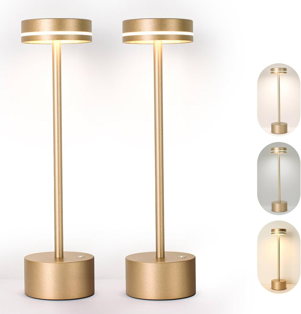 2 Pack Cordless Table Lamp,5000mAh Battery Operated Rechargeable LED Desk Lamp,3 Color Stepless D... | Amazon (US)