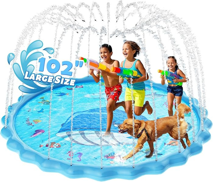 102" Splash Pad, Sprinkler & Splash Play Mat Toys for Kids Water Toys, Inflatable Wading Pool Ext... | Amazon (US)
