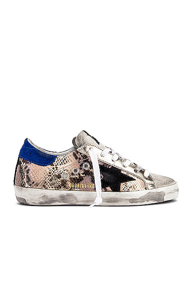 Golden Goose Superstar Sneaker in Animal Print,Blue,Metallic Gold | FWRD 