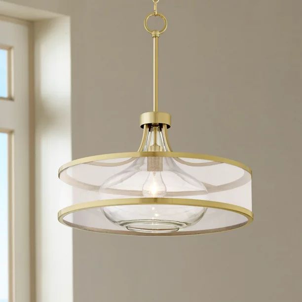 Possini Euro Design Antique Brass Pendant Light 19" Wide Modern Silver Organza Clear Glass Fixtur... | Walmart (US)