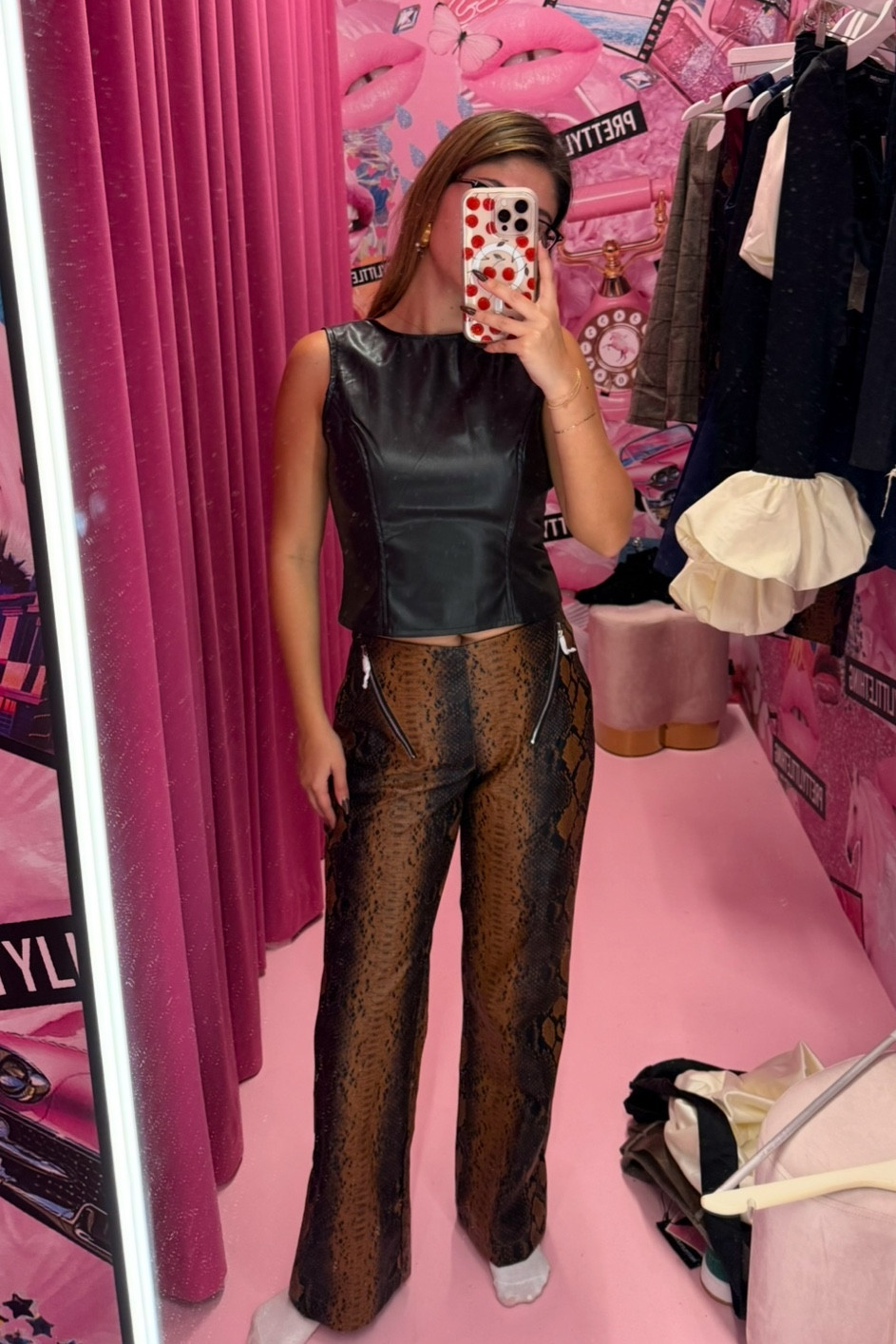 Chic winter outfit 🐍🖤 snake skin pants and faux leather top tie/ pretty little thing on sale /  I’m a size US 2/ UK 6 for reference 

#LTKFindsUnder50 #LTKStyleTip #LTKSaleAlert