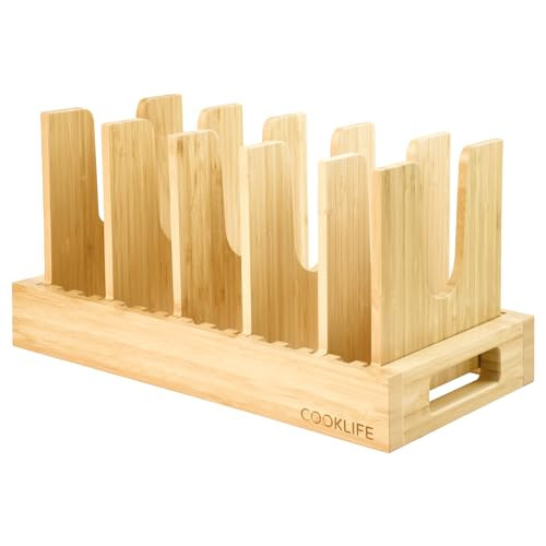 COOKLIFE Pot and Pan Organizer - Bamboo Pot Lid Organizer Reusable Containers in Cabinet Storage - Pot Holder for Pot Lids, Pans, Cutting Boards and Baking Sheets - Pot Lid Holder | Amazon (US)