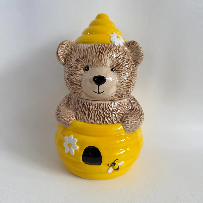 Bear With Yellow Honey Bee Ceramic Cookie Jar | Etsy (US)