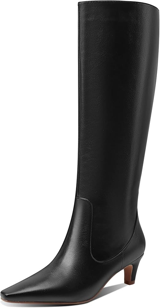 LEMUTISME Women's Fashion Square Toe Matte Leather Solid Color Wide Calf Comfortable Slip On Low ... | Amazon (US)