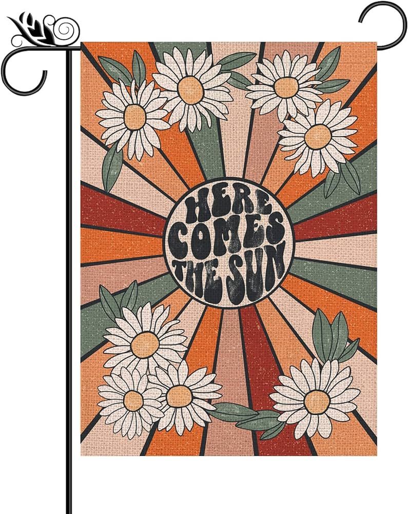 Summer Garden Flag Vintage Daisy Here Comes The Sun Vertical Double Sided Seasonal Farmhouse Yard... | Amazon (US)