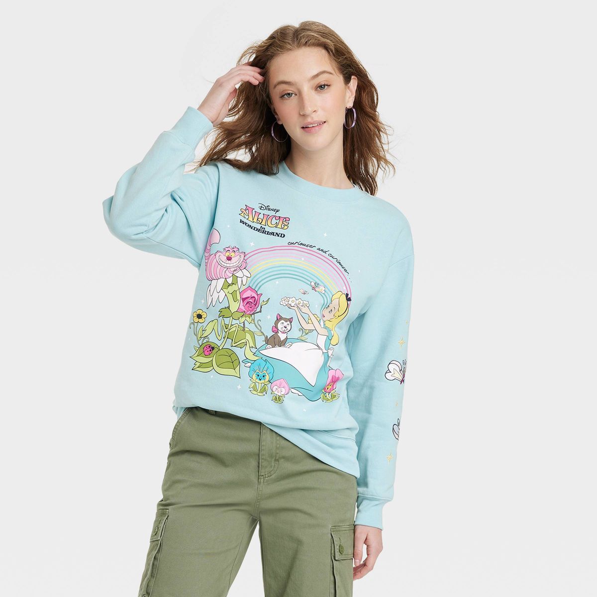 Women's Disney Alice in Wonderland Graphic Sweatshirt - Light Blue | Target