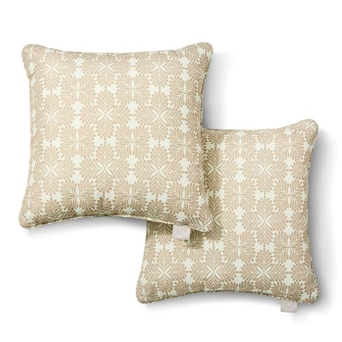 Martha Stewart Tulum Indoor Outdoor Decorative Pillow 2-Pack Set, UV Fade Resistant, Water Repellent, Printed Modern Design, Taupe, 18"x18" | Amazon (US)