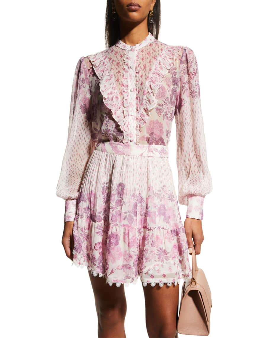 Hemant & Nandita Suki Blouson-Sleeve Crinkle Chiffon Shirt | Neiman Marcus