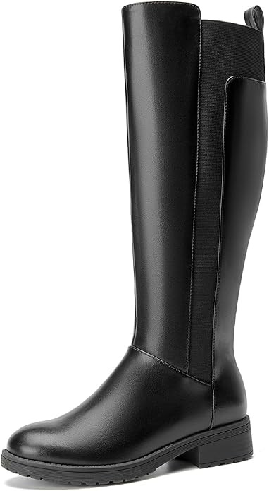 Women's Flat Low Heel Knee High Boot Fashion Extra Wide Calf Boots Side Zip Stretch Winter Bootie... | Amazon (US)