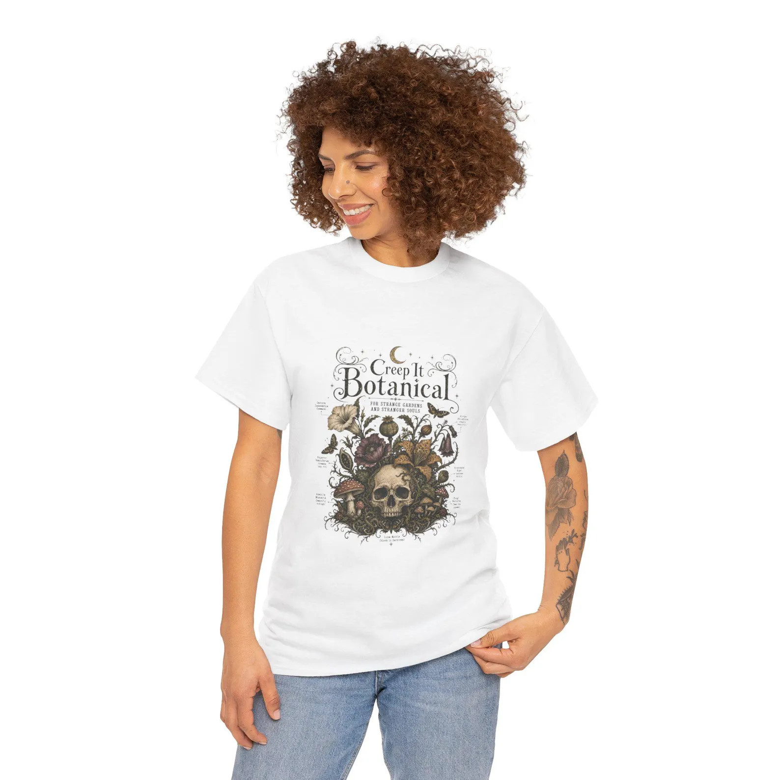 Creep It Botanical Skull Tee | Vintage Botanical Illustration, Mushrooms, Creepy Garden | Etsy (Global)