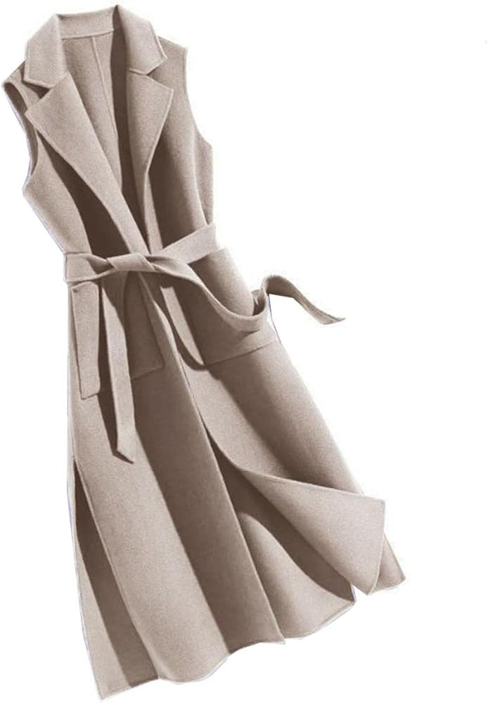 Women Fashion Long Vest Cardigan Blazer Lapel Sleeveless Open Front Wool Blend Jacket Coat with B... | Amazon (US)