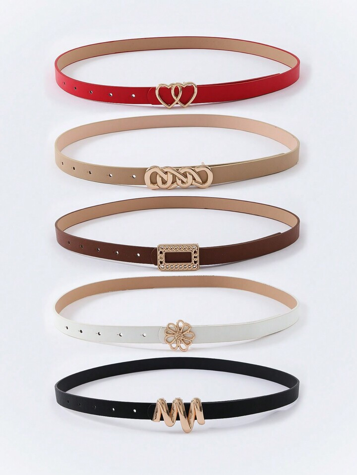 5pcs/set Floral & Letter & Heart Detail Thin Belt For Women's Daily Wear | SHEIN