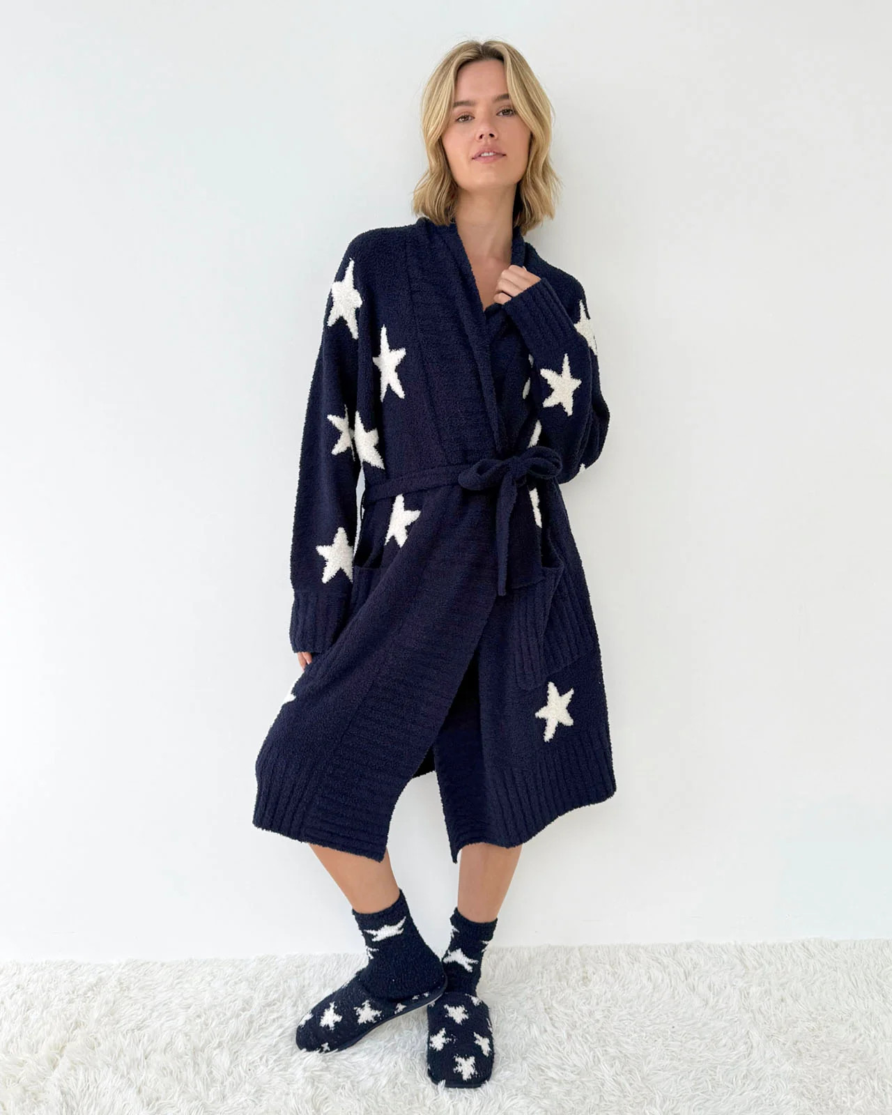 Pomona Fuzzy Yarn Navy Oat Stars Robe | Splendid