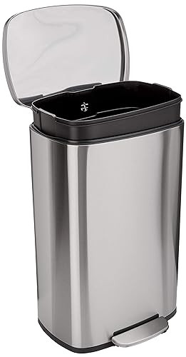 Amazon Basics Smudge Resistant Rectangular Trash Can with Soft-Close Lid, Foot Pedal, Removable I... | Amazon (US)