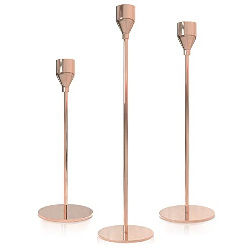 Rose Gold Candlestick Holders for Taper Candles, Set of 3 Taper Candle Holders for Candlesticks, Ideal for Home Décor, Wedding, Birthday Party, Date Night, Thanksgiving Or Other Special Occasions | Amazon (US)