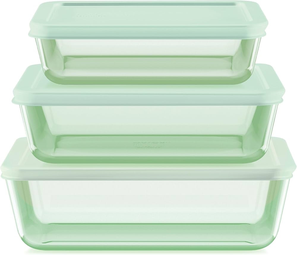 Amazon.com: Pyrex Colors (3-Pack, Large) Tinted Glass Rectangle Food Storage Container Set, Snug ... | Amazon (US)