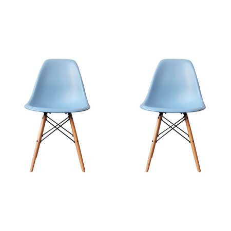 Mid-Century Modern Eiffel Style Dining Chair with Wood Legs - Light Blue (Set of Two) | Walmart (US)
