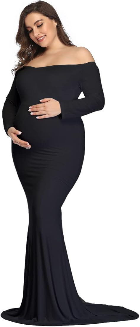 Mommy Jennie Long Sleeve Maternity Dress for Photoshoot Stretchy Pregnancy Fitted Gowns for Baby ... | Amazon (US)