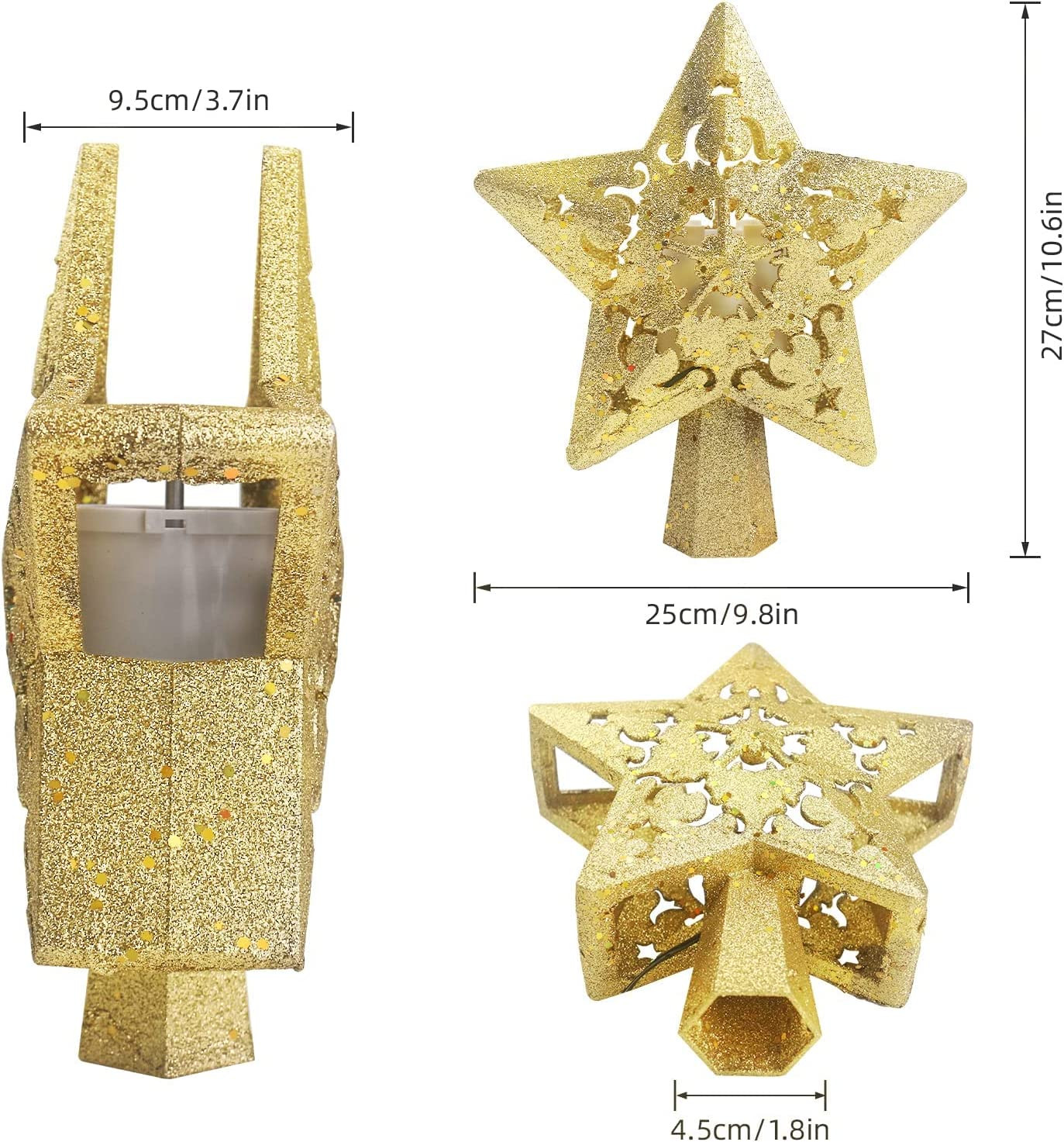 Cowin Christmas Tree Topper Projector, LED Star Tree Topper Light, Glitter Gold Star Topper Proje... | Walmart (US)