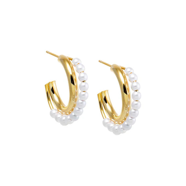 Pearl Intertwined Double Hoop Earring | Adina Eden