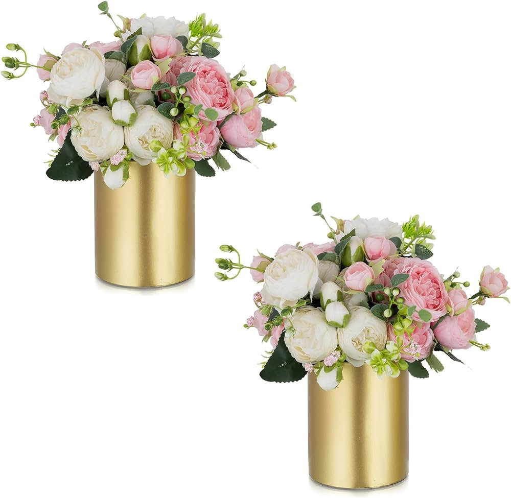 NUPTIO Gold Flower Vases for Centerpieces: 2 Pcs 5.1 inch Small Metal Flowers Vase Stand Wedding ... | Amazon (US)