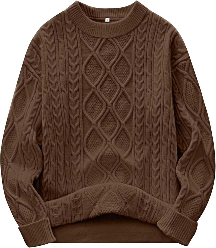 ANRABESS Women Oversized Chunky Cable Knitted Vintage Sweater 2025 Fall Winter Outfits | Amazon (US)