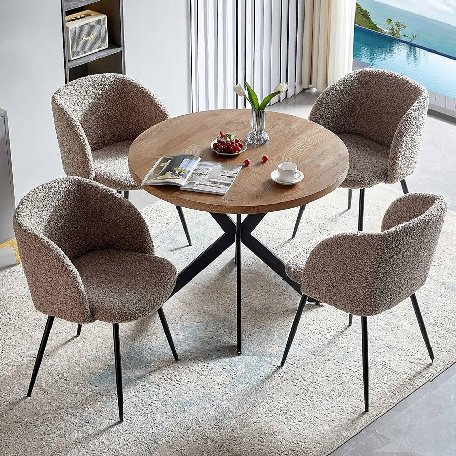 NORDICANA 5 Pieces 37-Inch Round Dining Table and Upholstered Chairs for Four Person, MDF Table-t... | Amazon (US)