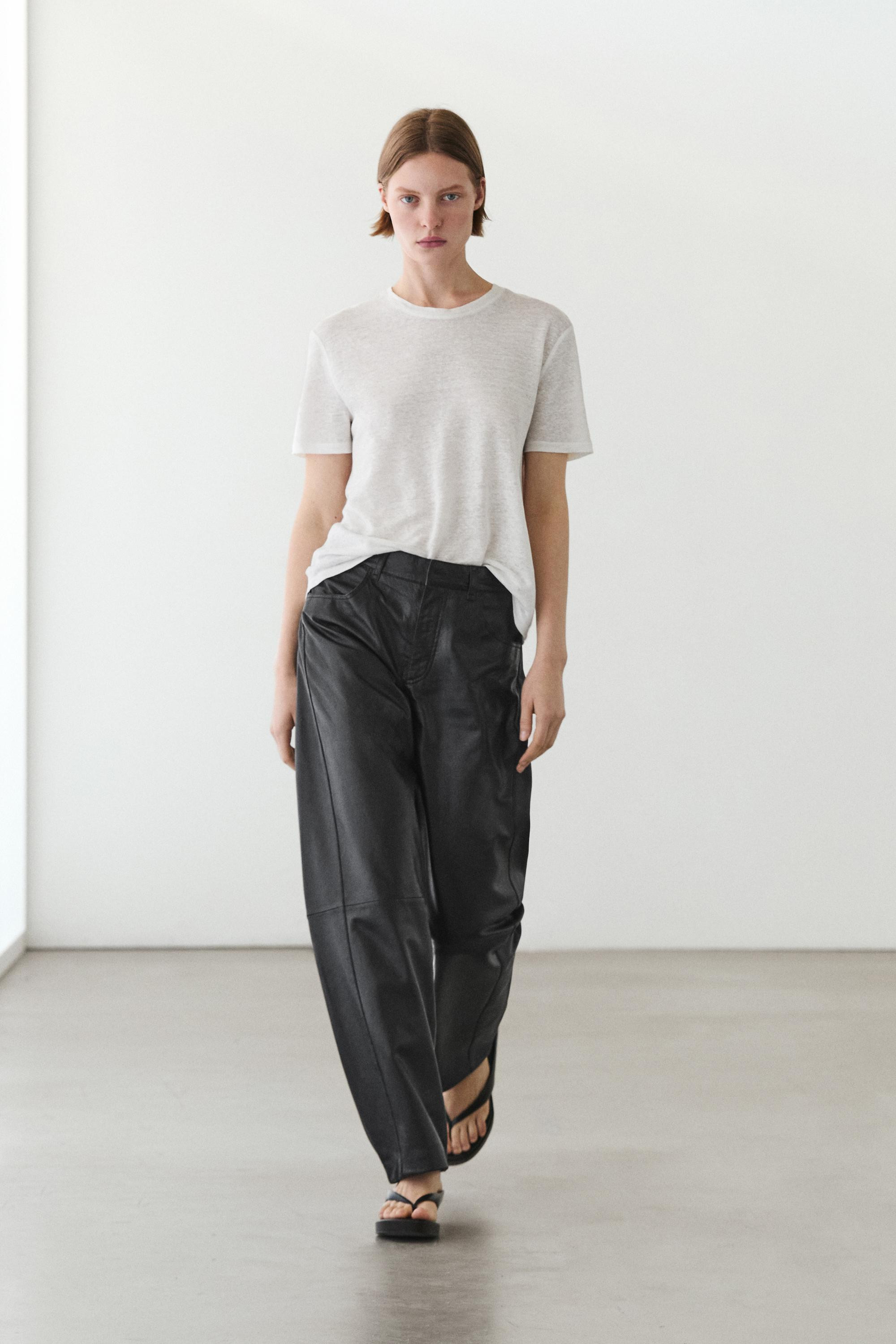 Nappa leather balloon fit pants | Massimo Dutti UK