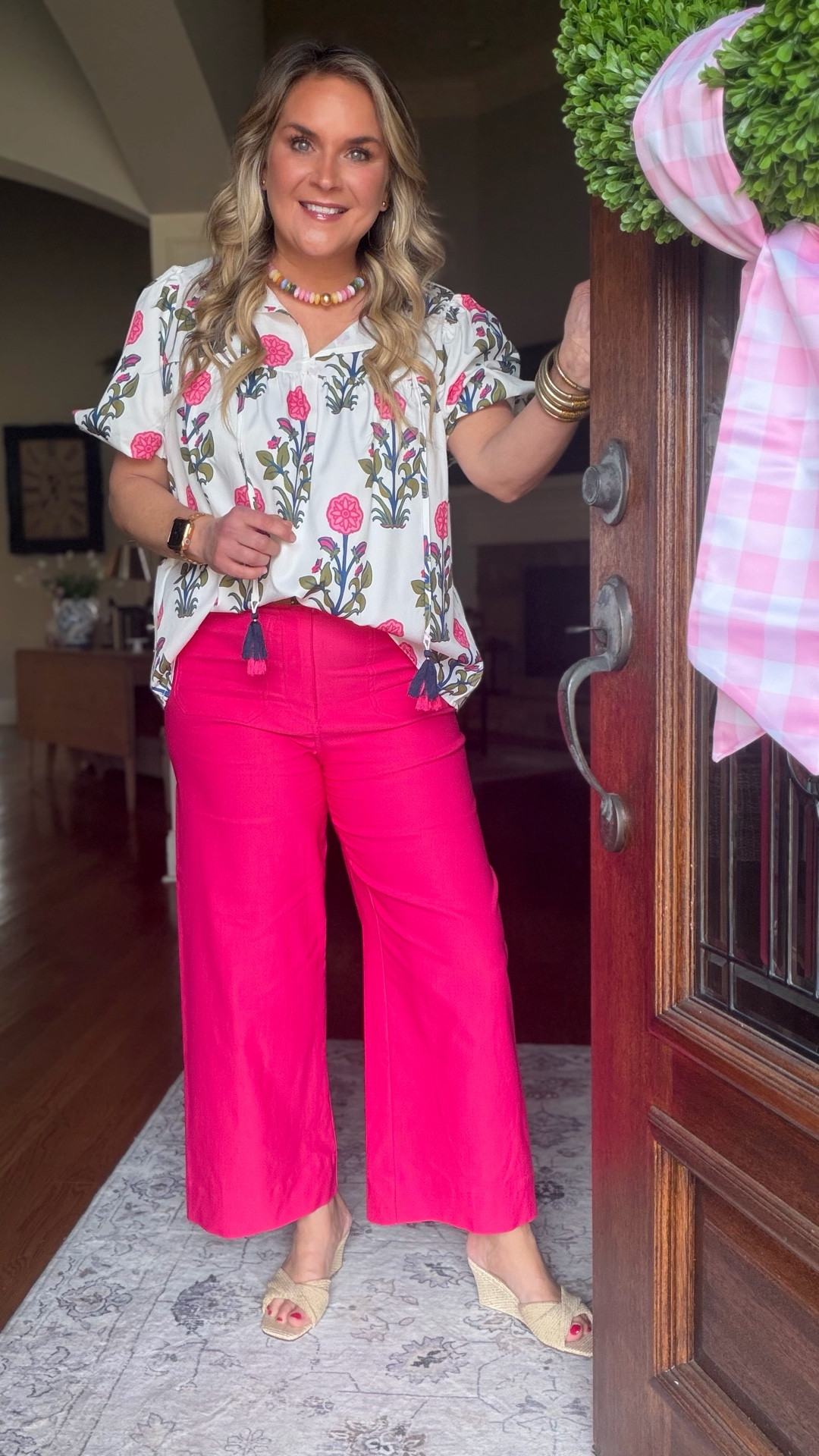 The most fun spring outfit if you love a pop of color.

These bright pink wide leg pants paired with this floral blouse make the cutest spring statement outfit. Perfect for brunch, girls day, vacation outfits, spring events, or whenever you want something cheerful and colorful.

The bold pink pants instantly brighten the look while the floral top keeps it feminine and playful. It’s a great outfit for spring and summer when you want something that feels a little more fun than your everyday denim.

Just add a wedge sandal and you’re ready for brunch, showers, or a casual spring party.

Sizing reference: I’m 5’7 wearing my true size large.


#LTKSeasonal #LTKMidsize #LTKWorkwear