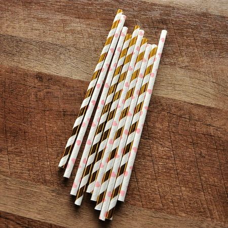 Pink and Gold First Birthday. Ships in 1-3 Business Days. Paper Straws. Metallic Gold Striped and He | Walmart (US)