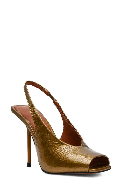 Steve Madden Lucian Slingback Peep Toe Sandal in Olive Crinkle Patent at Nordstrom, Size 6 | Nordstrom