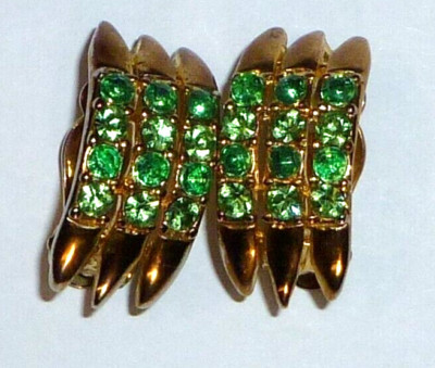 Vintage green rhinestone clip on earrings gold tone | eBay | eBay US