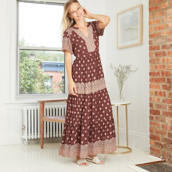 Women's Mixed Print Short Sleeve Dress - Knox Rose™ Brown | Target